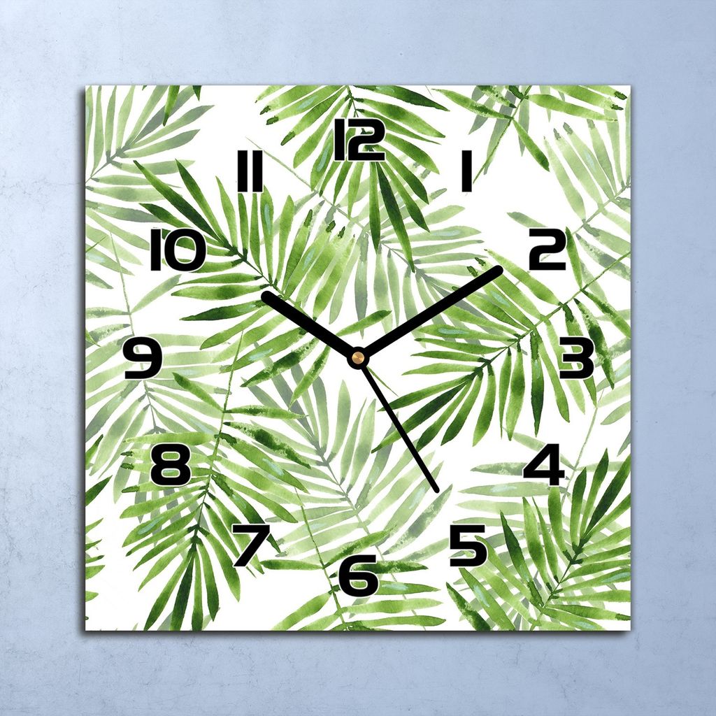 Wanduhr Echt-Glas-Küchenuhr Exotische Blätter Quarz Lautlos 30x30 Deko Bilder