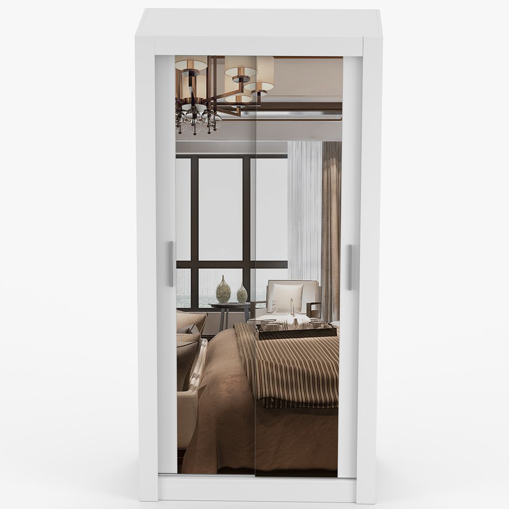 Kleiderschrank Schwebetürenschrank Schrank 100cm Weiß/Weiß Produktbild 5