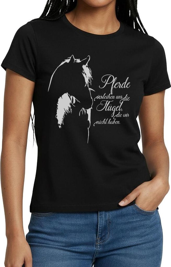 Spreadshirt Pferde Verleihen Uns Flügel Spruch Pferdebesitzer Frauen T-Shirt, S, Schwarz