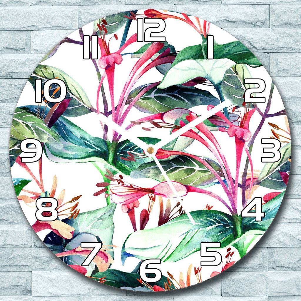 Wanduhr aus Glas Rund fi 30 Lonicera Blume Quarz Deko Wohnzimmer Büro