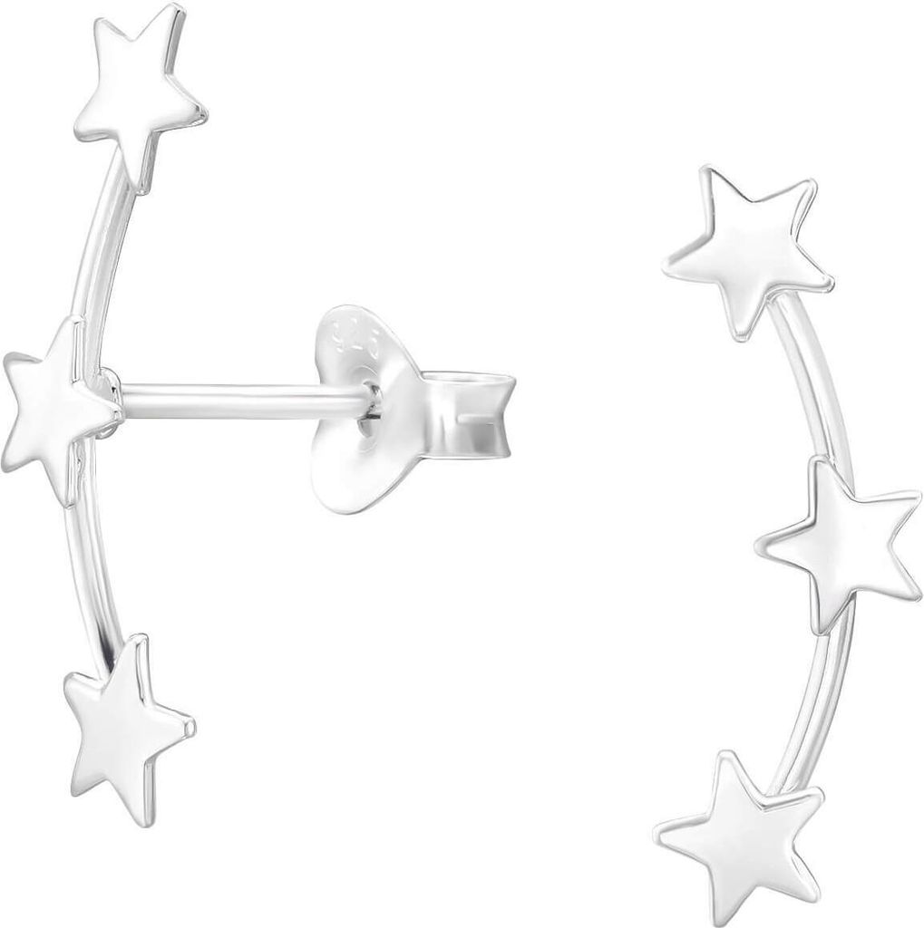 1 Paar Ohrringe Ear Climber 925 Sterling Silber Ohrstecker mit drei Sternen