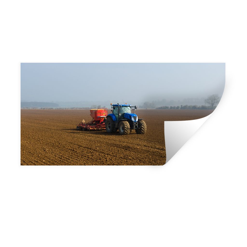 MuchoWow Wandtattoo Wandsticker Wandaufkleber Traktor - Blau - Nebel 160x80 cm Selbstklebend und Repositionierbar - Sticker - Dekorfolie