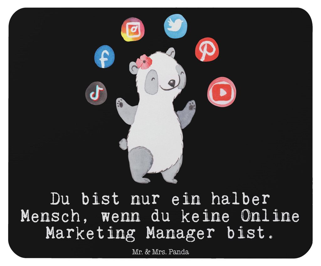 Mr. & Mrs. Panda Mousepad Online Marketing Manager Herz - Schwarz - Geschenk, Mouse Pad, mauspad laptop, mousematte, Digital, Marketingmanager, com...