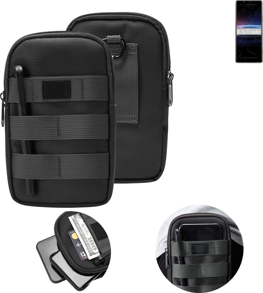 K-S-Trade Holster Gürtel Tasche kompatibel mit Sony Xperia PRO-I Handy Tasche Schutz Hülle dunkel-grau viele Fächer, 1x