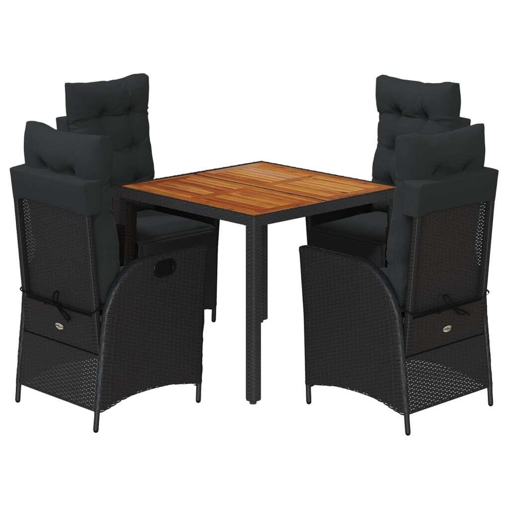 A set of outdoor dining furniture including a table and four chairs.