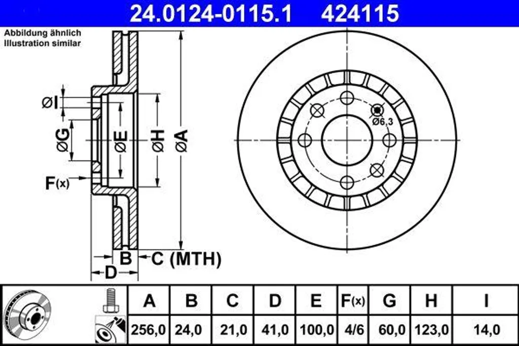ATE 24.0124-0115.1 Disque de Frein OE 96179110 pour Opel Astra F et Vectra