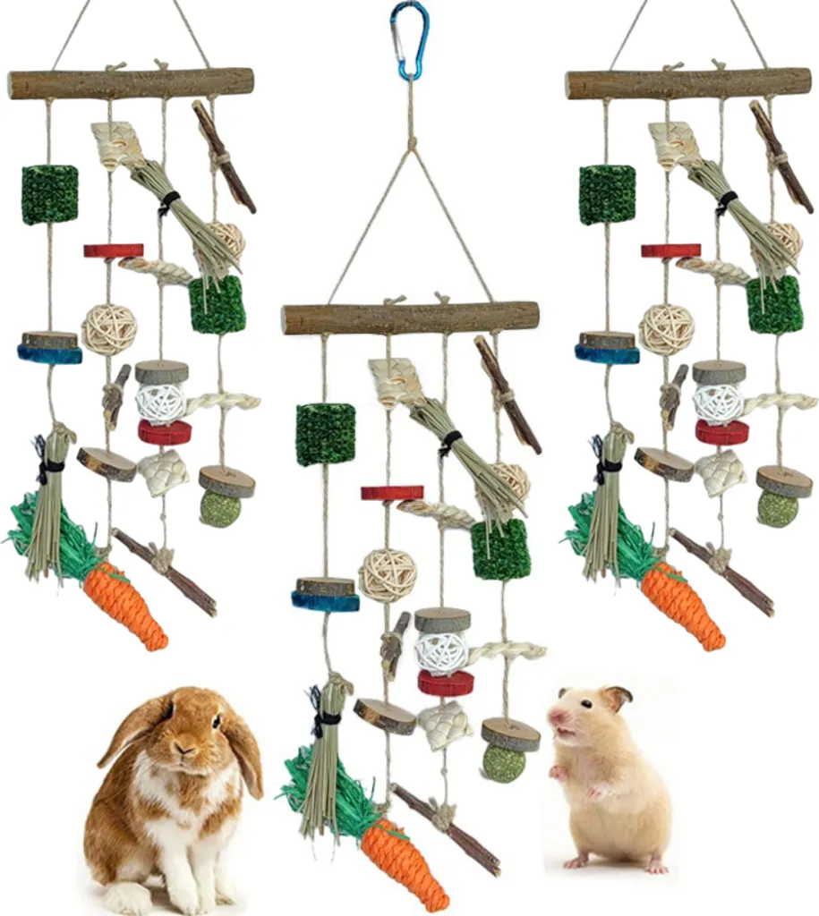Set de 3 Cordes à Mâcher en Bois de Pommier et Maïs pour Lapins