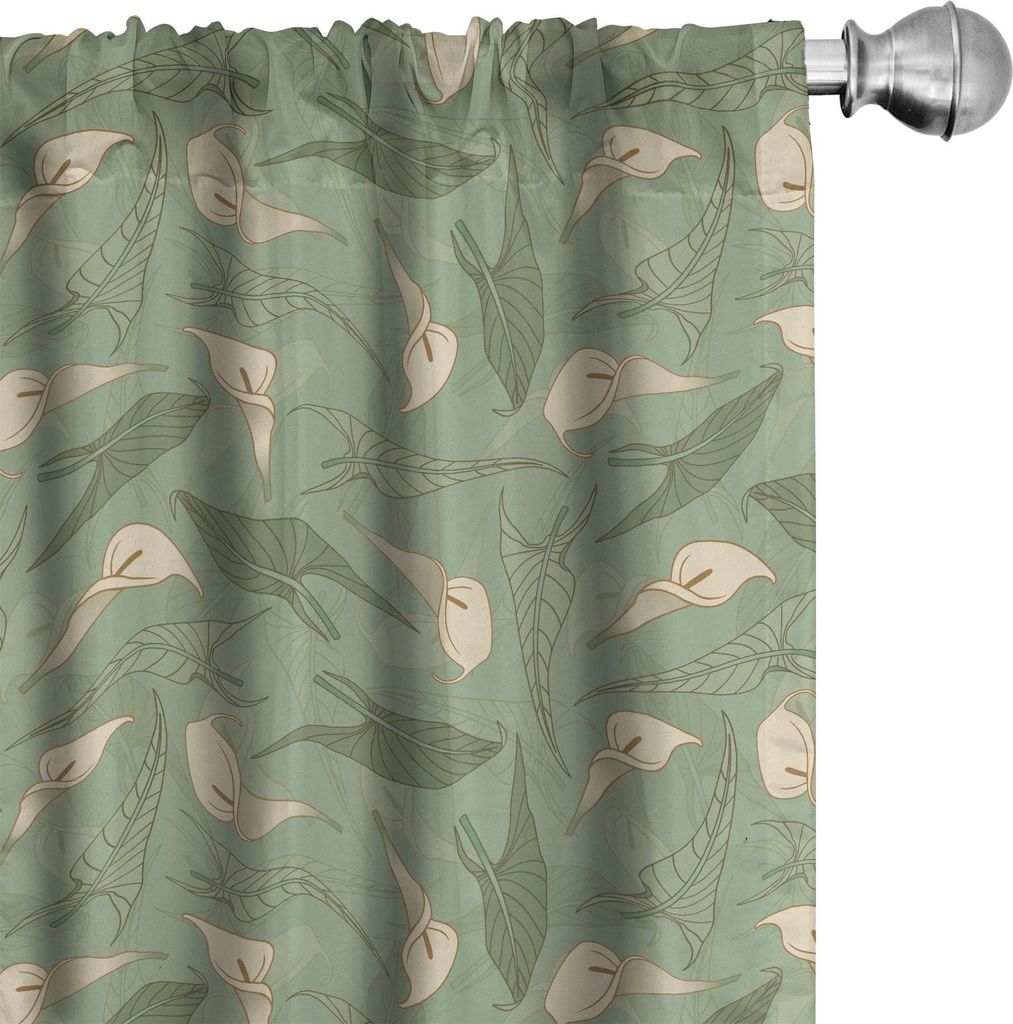 ABAKUHAUS Blume Vorhänge, Gardinen, Calla Flowers mit frischen grünen Blättern Ornamental Arrangement Sommer Laub, 2 Stück 75 x 175 cm, Creme r...