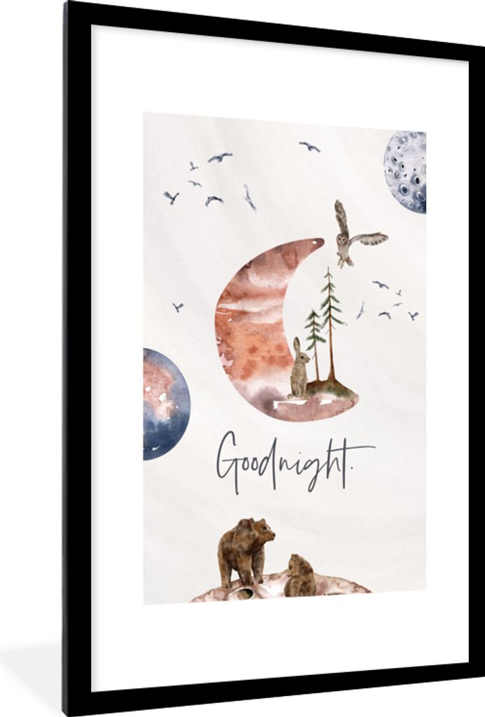 MuchoWow Gerahmtes Poster Zitate - Gute Nacht - Sprichwörter - Kinder - Jungen - Mädchen - Kind 60x90 cm - Poster mit Schwarzem Bilderrahmen Wa...