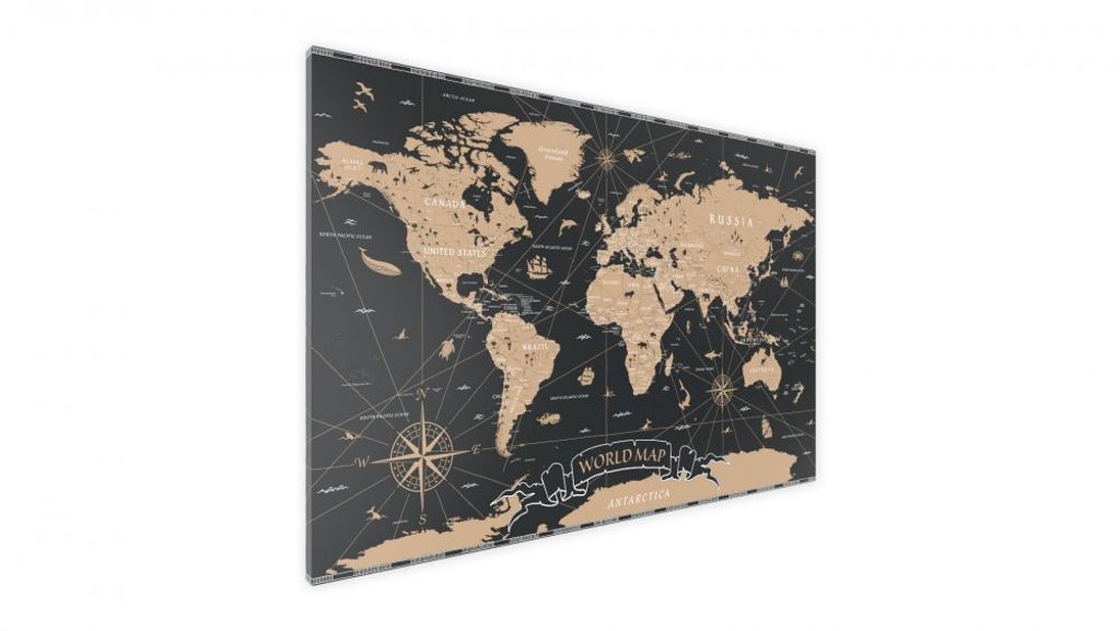 A world map displayed at an angle against a white background.