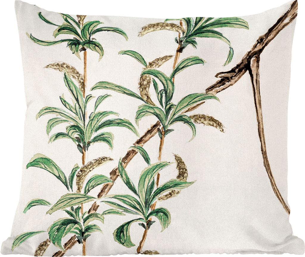 MuchoWow Zierkissen Sofakissen Wohnzimmer Dekokissen 40x40 cm Vintage - Blätter - Japanisch - Foto Kissen - Schlafzimmer Dekoration