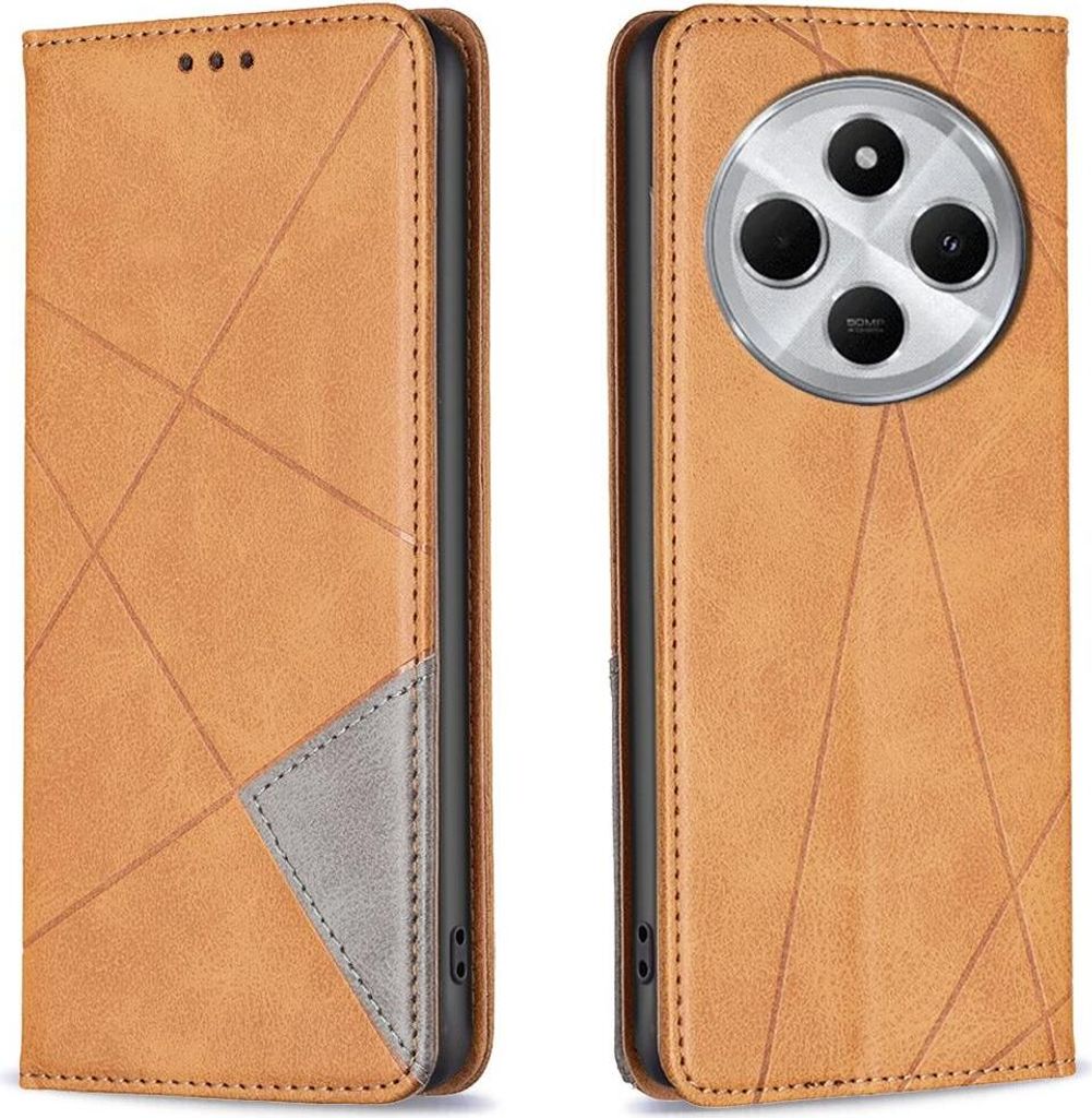 Mobigear Rhombus Slim Xiaomi Redmi 14C Hülle Klapphülle - Cognac