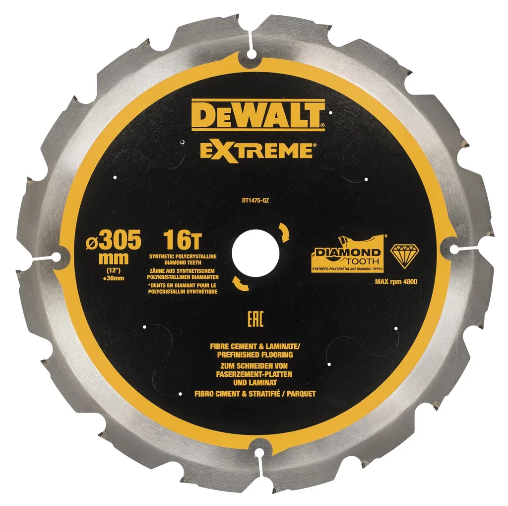 Lame diamantée PCD 305mm DEWALT DT1475-QZ haute longévité 16 dents alésage 30