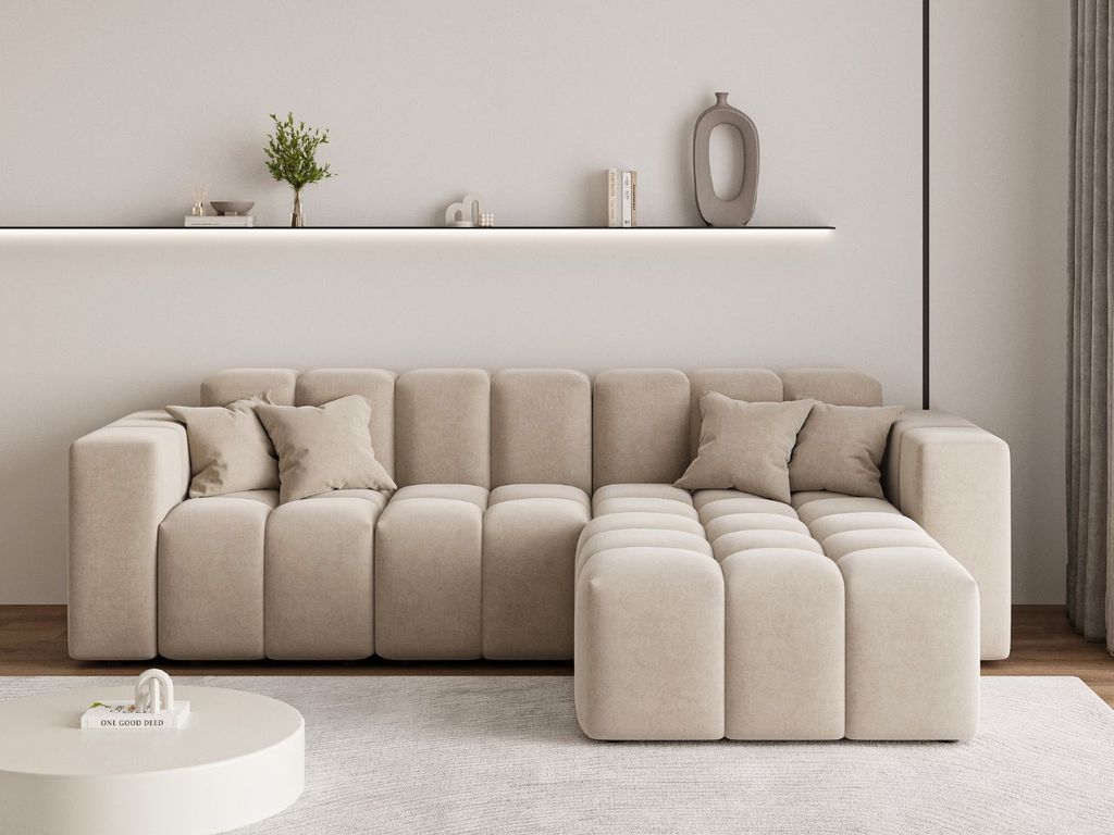GrainGold Ecksofa L-Form Loopo Rechts- Moderne Ecksofa, Wohnzimmer Sofa - Eckcouch Beige (Komodo 11)