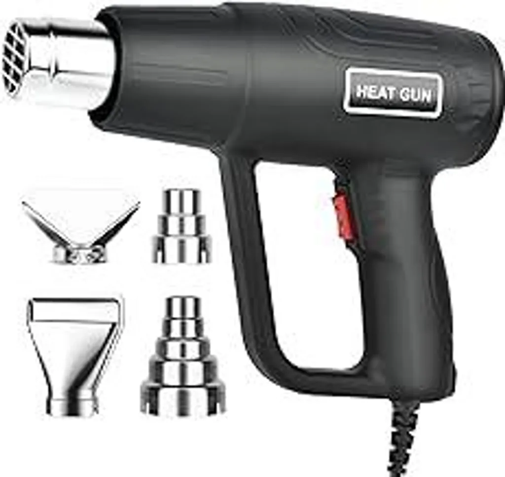 Pistola ad aria calda/asciugacapelli ad aria calda 2000 W Kit professionale | 4 ugelli + 60-600 °C (2 livelli) | Riscaldamento rapido per sverniciatura, saldatura e guaine termorestringenti | Protezione contro il surriscaldamento, ABS ignifugo - 1