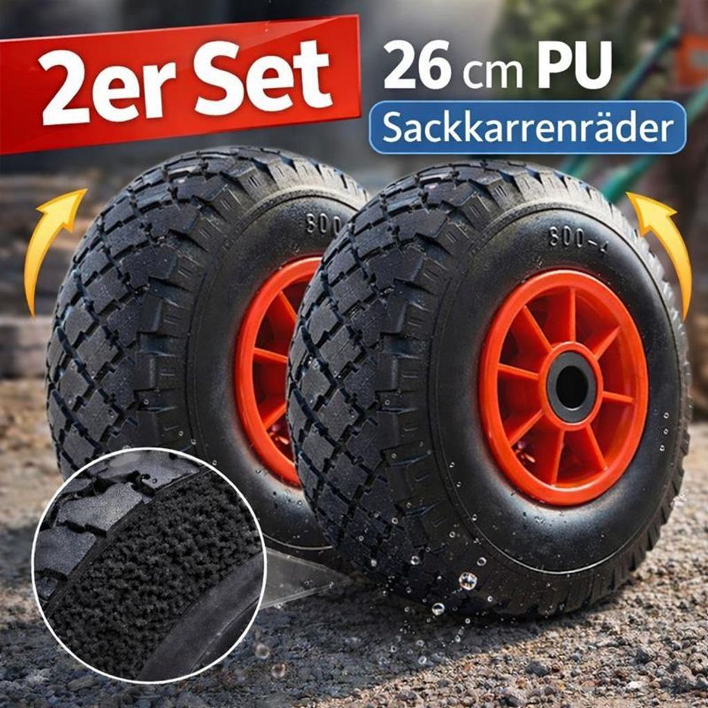 Ersatzrad Polyurethan3.00-4 Reifen 2x Ø 260 mm Vollgummi für Sackkarrenrad