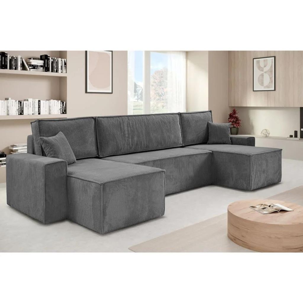Ecksofa HEKTOR U-Form mit Schlaffunktion und Bettkasten, Couch in Grau, Ottomane 100 cm
