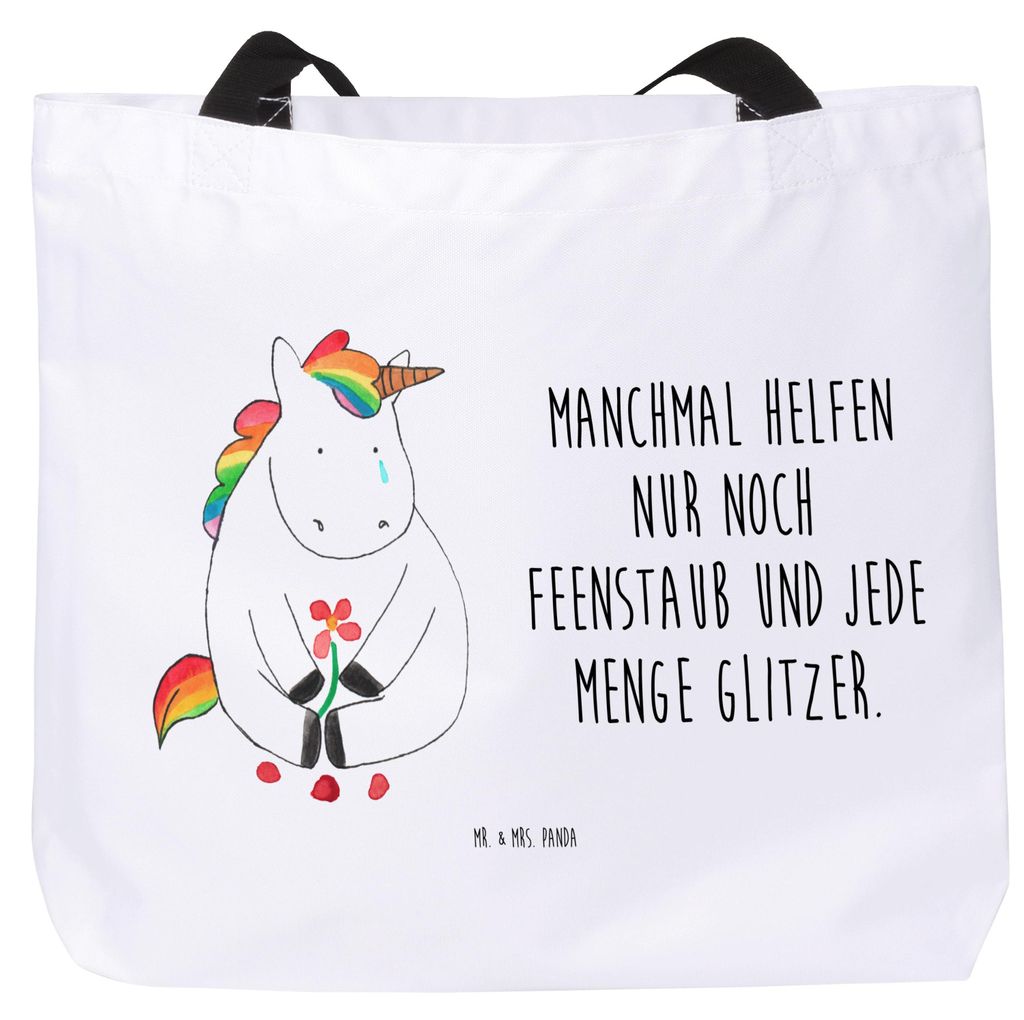 Mr. & Mrs. Panda Schultasche Einhorn Traurig - Weiß - Geschenk, Freunde, Unicorn, Einkaufstasche, Trauer, Tote Bag, Laptoptasche, Tasche, Einhörn...