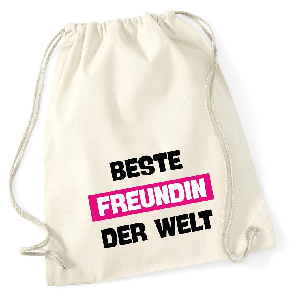 Huuraa Turnbeutel Beste Freundin der Welt 12 Liter Natural Baumwolle Rucksack Geschenkidee