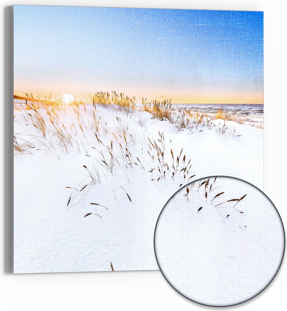 DEQORI Hybrid Leinwand Bild 50x50 cm 'Schneelichter' Wandbild Glas flach modern