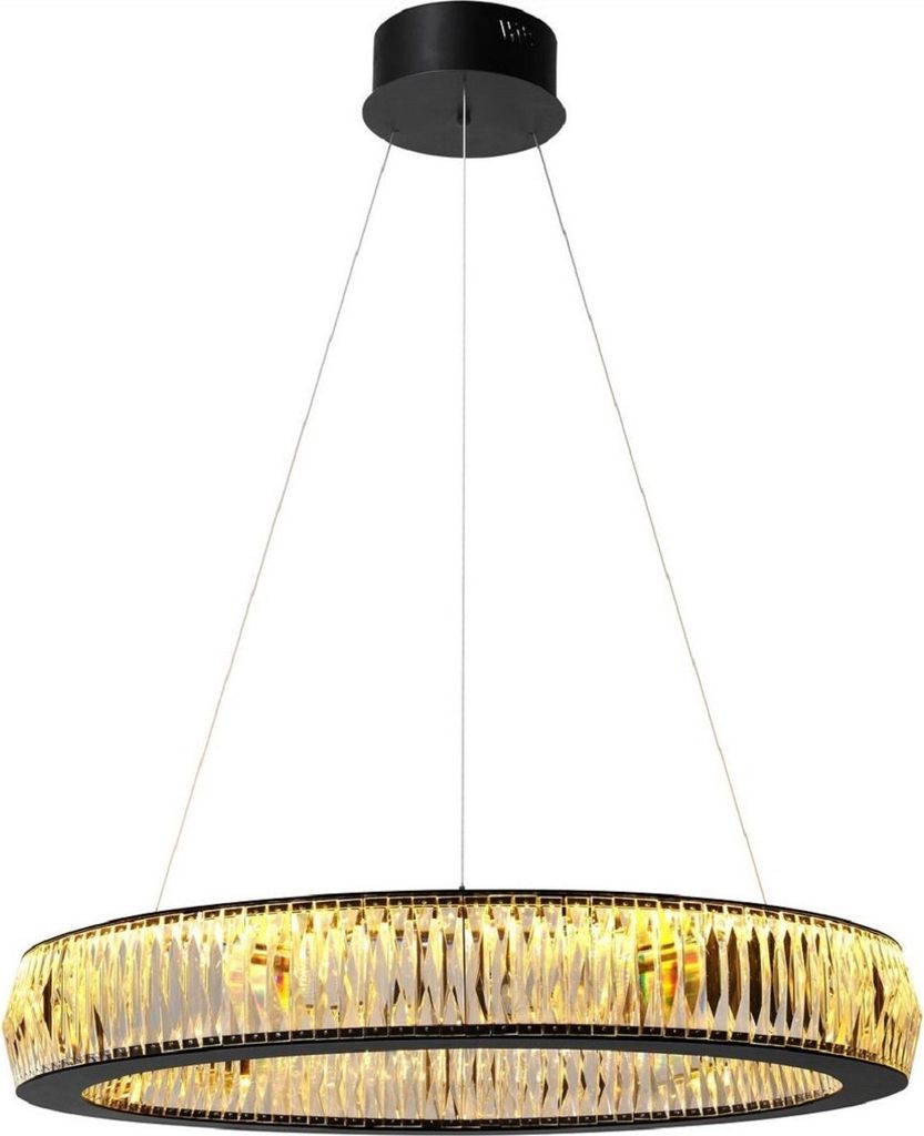 Casa Padrino Luxus LED Kronleuchter Schwarz Ø 91 x H. 13 cm - Moderner runder Kristallglas Kronleuchter - Luxus Qualität