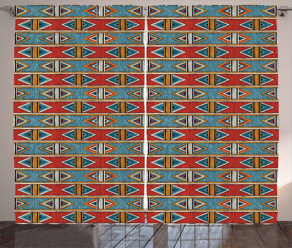 ABAKUHAUS Kente Muster Rustikaler Gardine, Stammeskulturell, Schlafzimmer Kräuselband Vorhang mit Schlaufen und Haken, 280 x 225 cm, Mehrfarbig