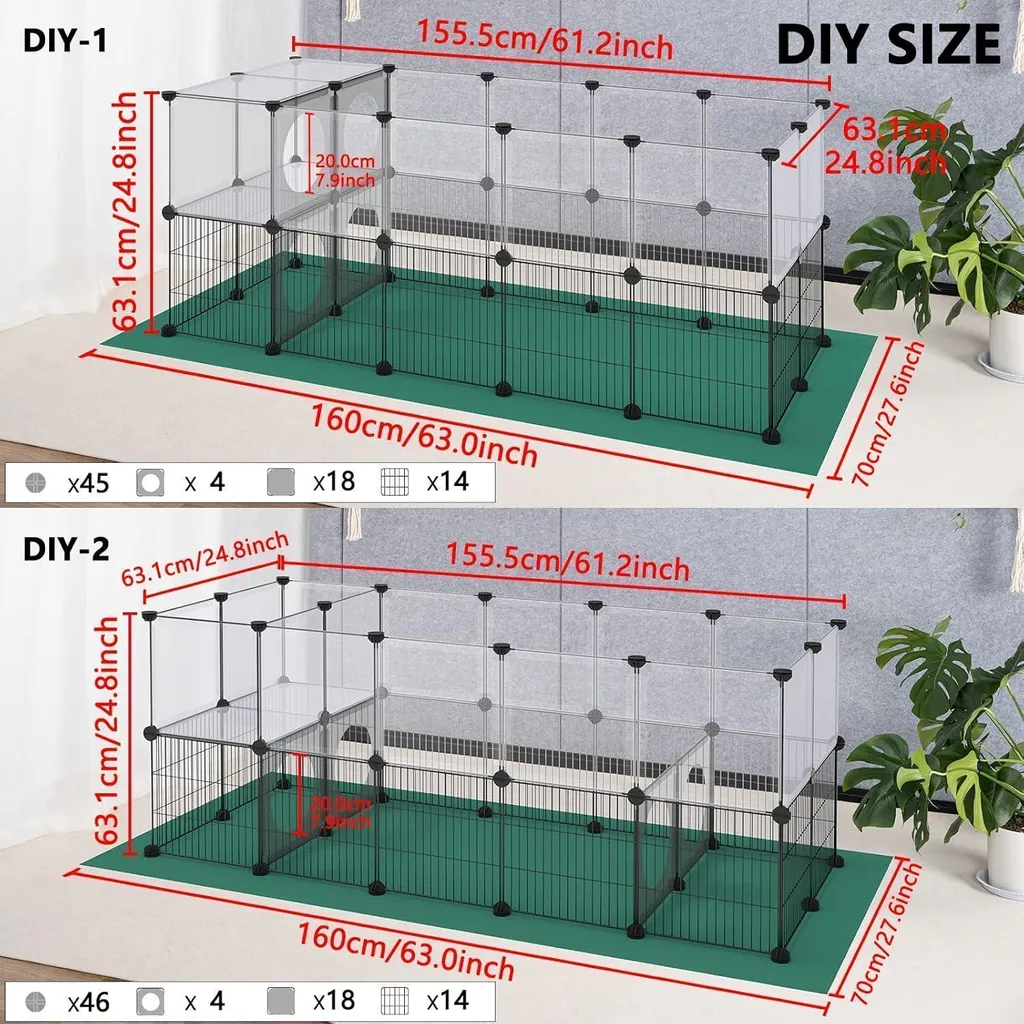 Cage Ouverte Modulable pour Petits Animaux avec Tapis de Sol Oxford 63cm