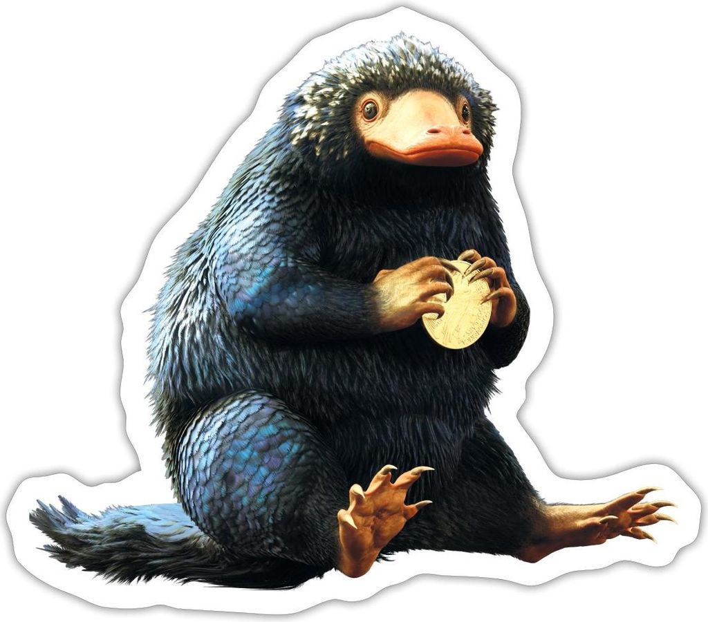 Spreadshirt Fantastic Beasts Niffler Beschützt Münze Sticker Aufkleber, 10 x 10 cm, Mattweiß
