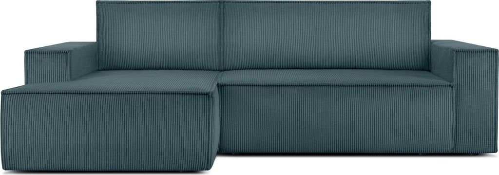 KONSIMO Ecksofa links in Pet Friendly Cord-Stoff mit Schlaffunktion "NAPI" ,blau, Kordstoff, Modern, 262x88x148cm