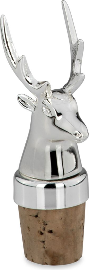 Flaschenkorken Rentier/Hirsch, versilbert, Gesamt-H 8,0cm D 2,5cm, Korken: H 3,0cm, D 2,3cm