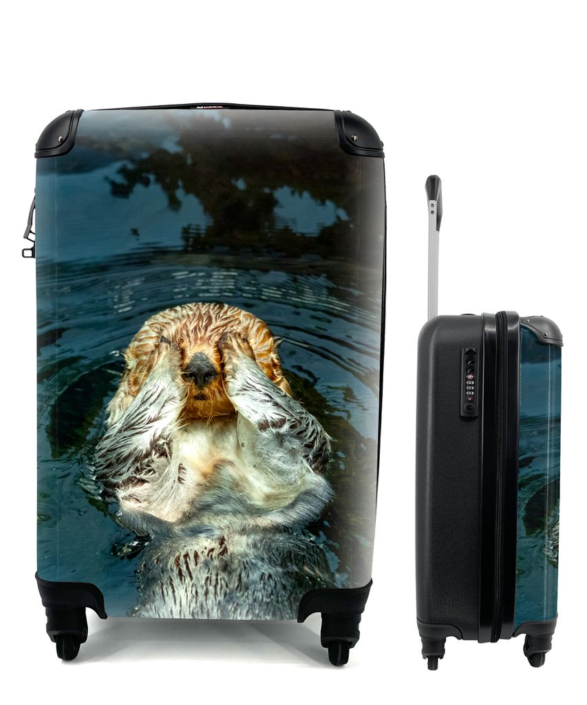 MuchoWow Koffer Handgepäck Trolley Rollkoffer Kleine Reisekoffer mit 4 Rollen - Otter im Wasser liegend - Cabin Size < 55x40x23 cm & 55x40x20 cm...