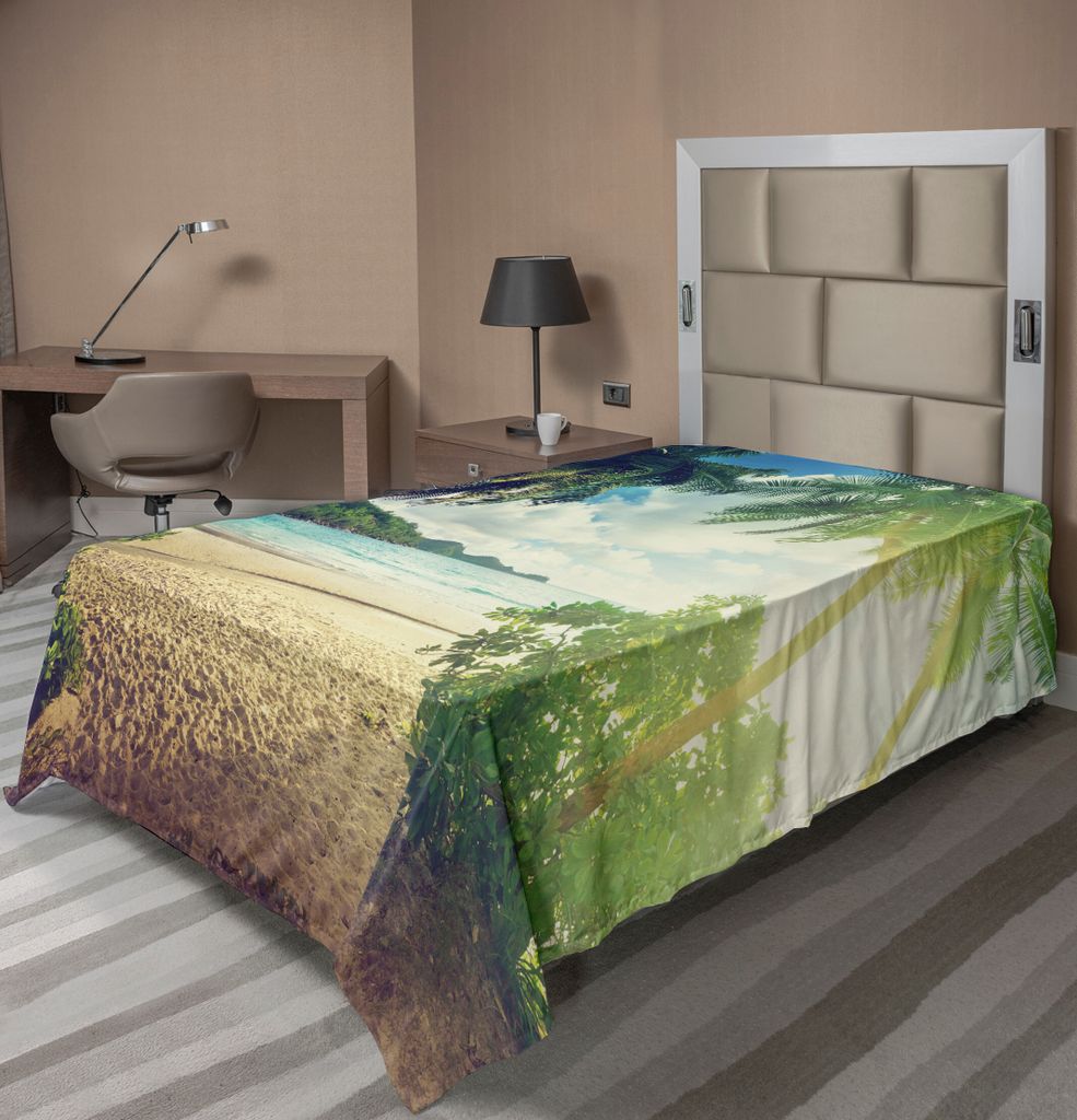 ABAKUHAUS hawaiisch Bettlaken, Palmen und Meer Küste Sand Landschaft Seascape Tropical Summer Vacation, weiches bequemes oberes Bettlaken für ein...