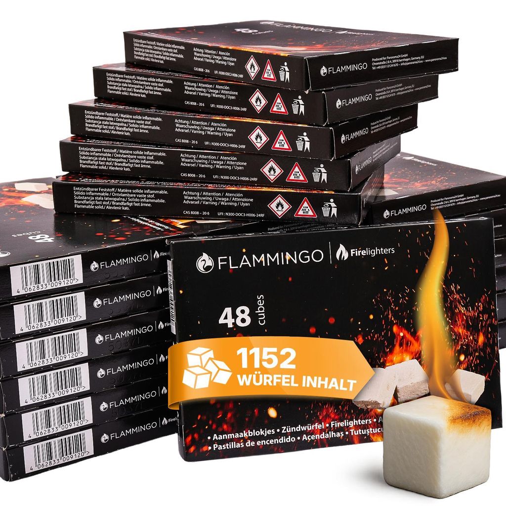 Flammingo® 1152x Anzündwürfel Kaminanzünder, Kohle- und Produktbild 