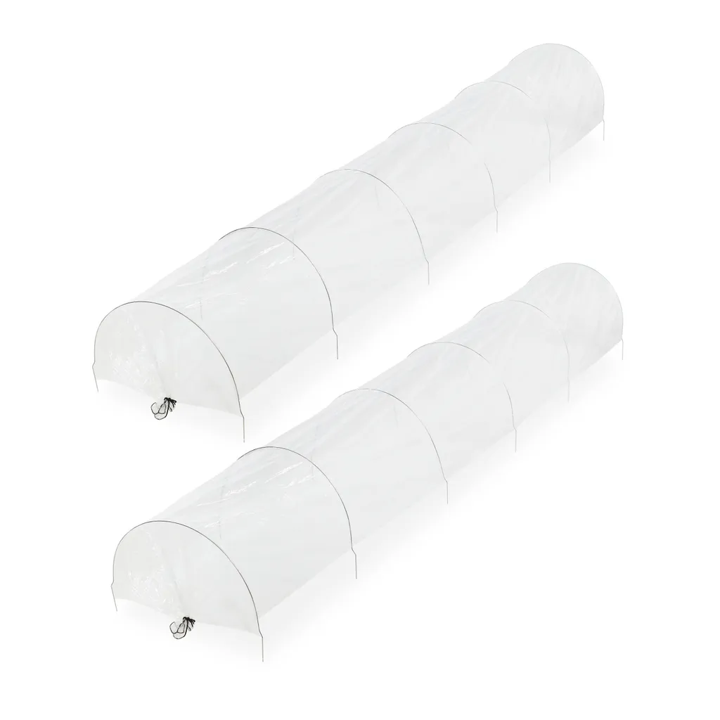 Tunnel de Croissance PVC Transparent 3,7 m, Set de 2 avec Arceaux Fixes
