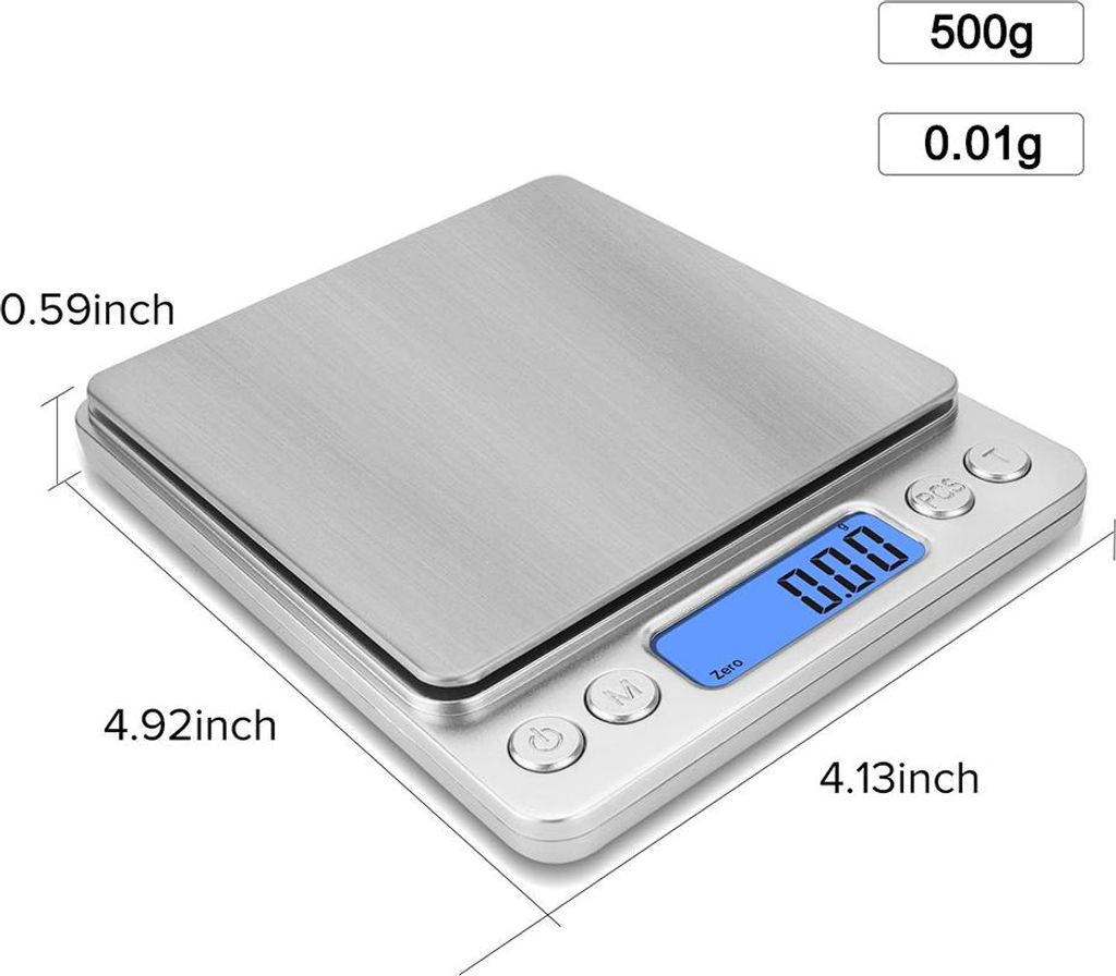 Digitale Küchenwaage im Mini-Taschenformat mit LCD-Display und Plattform zum Kochen, Backen, Schmuckwiegen und Wiegen von Paketen,500g/0.01g