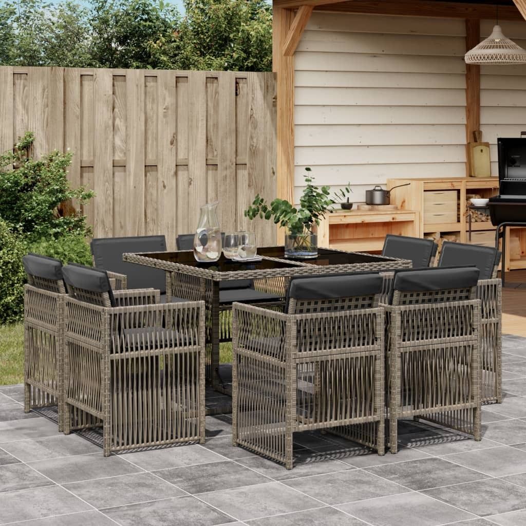 Eleganten-Stil Gartenmöbel Set Balkonmöbel-Set 9-tlg. Garten-Essgruppe mit Kissen Grau Poly Rattan - Gartenmöbelgarnituren Hommie2643227 3parcel