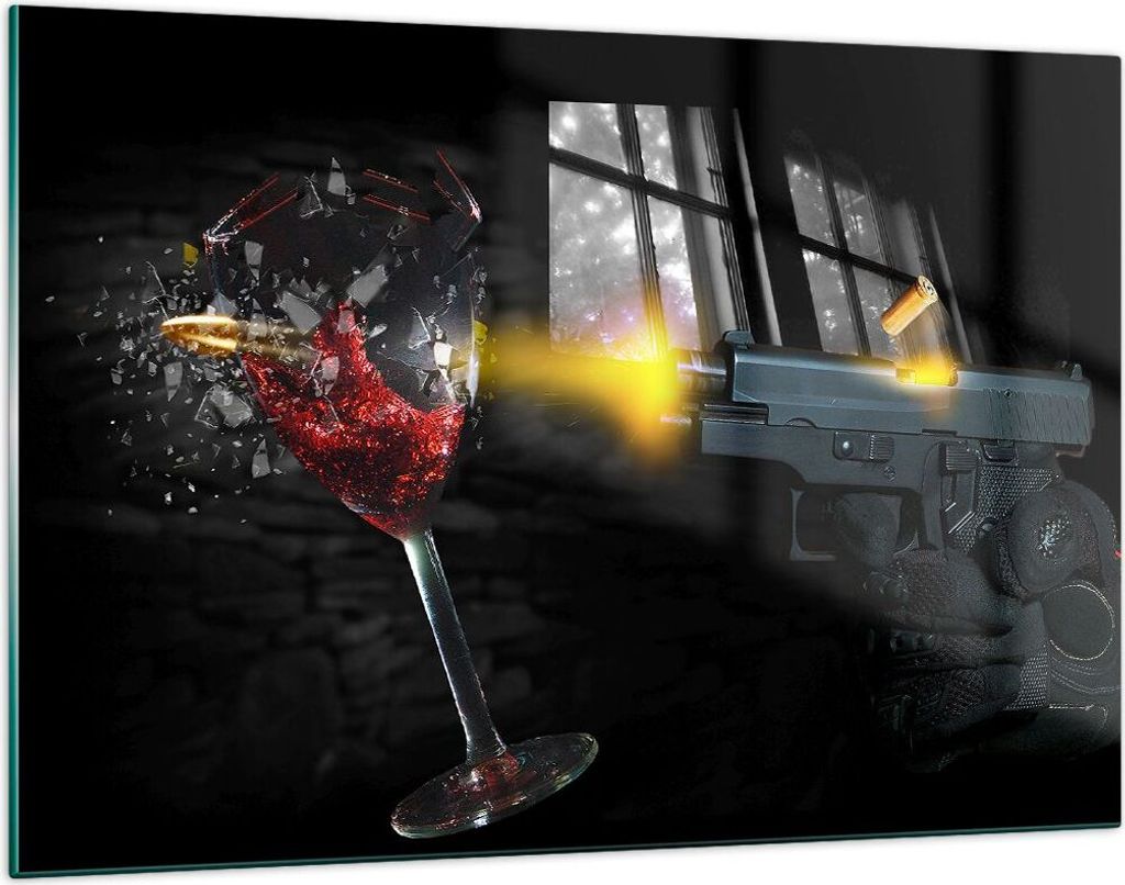Bilder auf glas - Waffe Kugel Glas Rebe - 120x80cm - Glasbilder - Wandbilder - Kunstdruck - zum Aufhängen bereit - Wanddekoration aus Glas - Glas ...