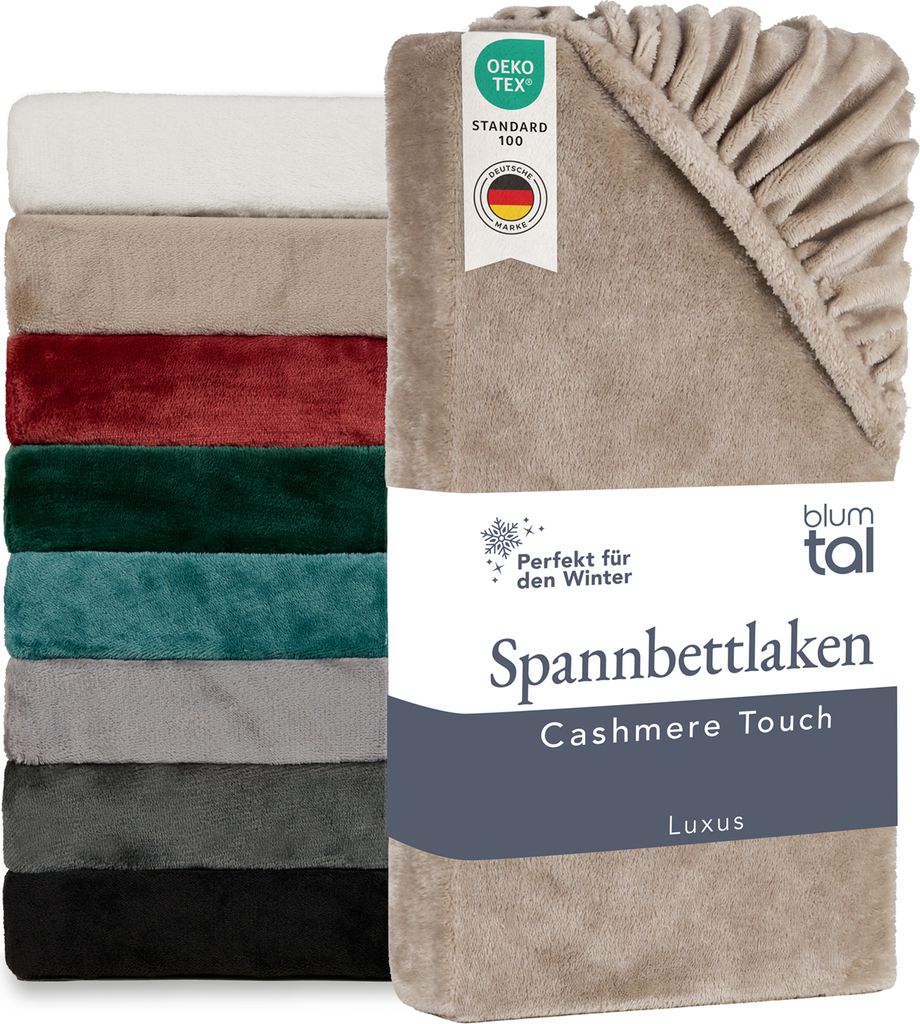Blumtal Spannbettlaken Cashmere Touch 160x200 cm Plüsch - Bettlaken warm - weiche Bettlaken 160 x 200 - Plüsch Spannbettlaken 60x200cm weich Beige