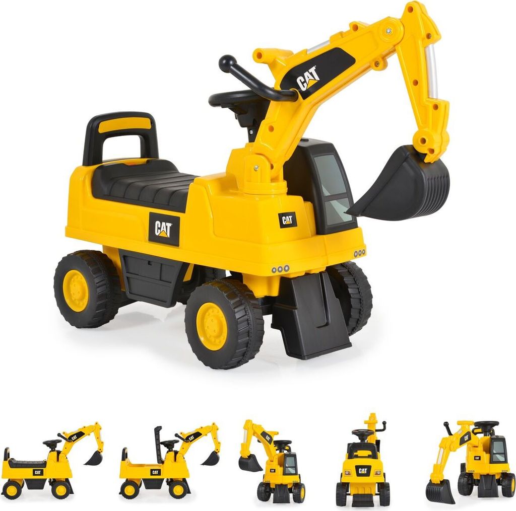 Moni Kinder Rutschfahrzeug Bagger CAT Excavator 662 Schaufel, Staufach, Musik gelb