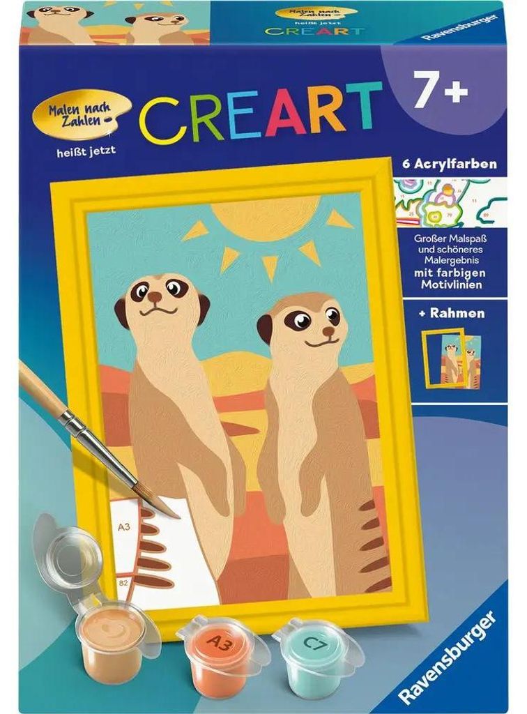 CreArt, Malen nach Zahlen Kinder - Neugierige Erdmännchen Produktbild 