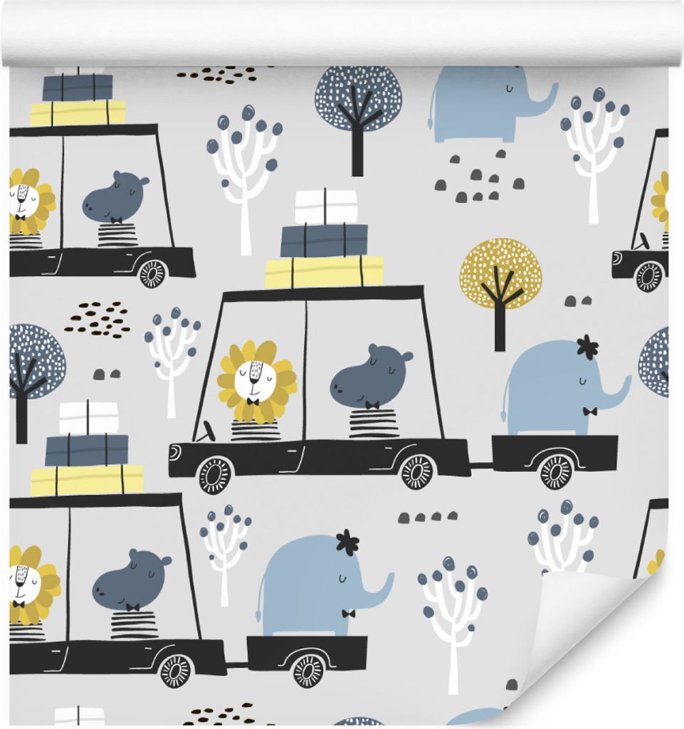 10m VLIES TAPETE Rolle Autos Reise Elefanten Lüwen Nilpferde Bäume XXL