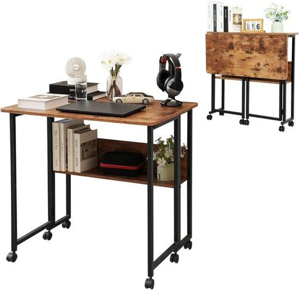 Bureau télétravail pliant 80 cm - Petit bureau rétro pour studio