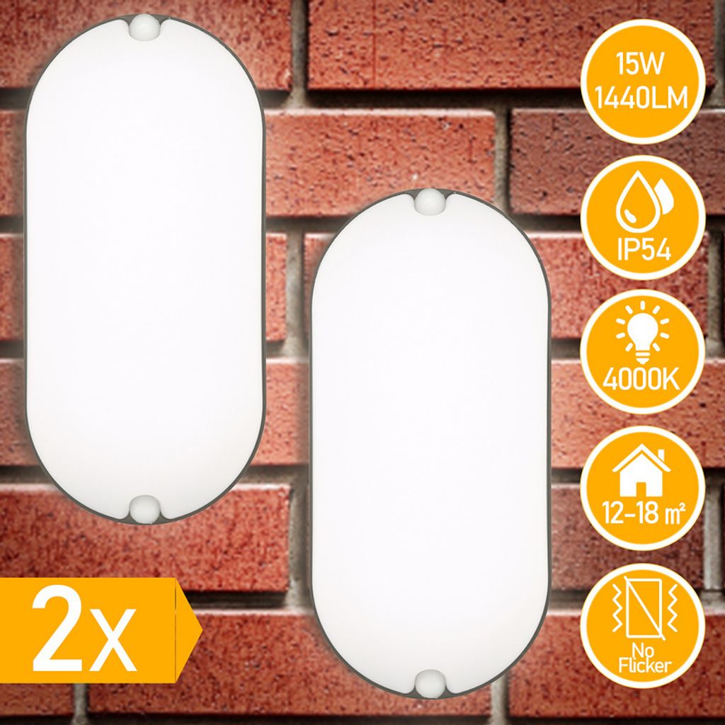 Clanmacy LED Feuchtraumleuchte Wasserdicht Deckenleuchten IP54 Wasserdicht Lampe Garage Keller 15W 2x