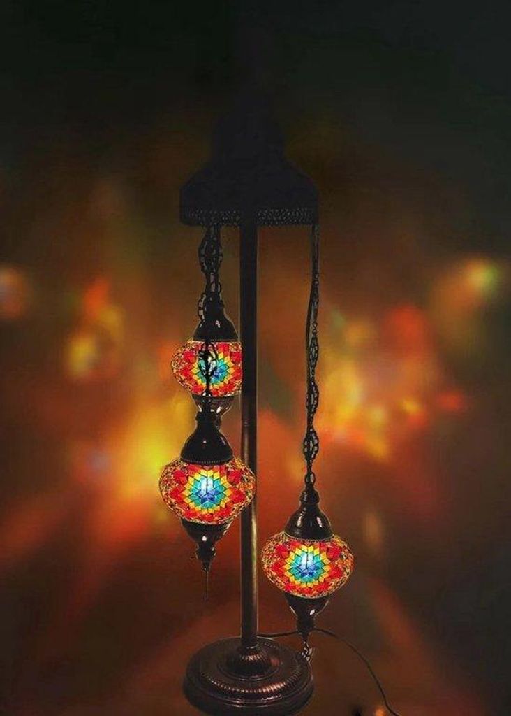 Turkse staande lamp met kleurrijk sterrenmozaïek, 3 glazen Productafbeelding 