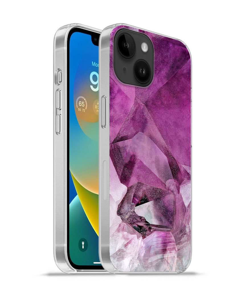 MuchoWow Handyhülle Schutzhülle Hülle für Apple iPhone 14 - Softcase Naturstein - Lila - Luxus Silikon Softcase Handy Hülle - Mobiltelefonh...