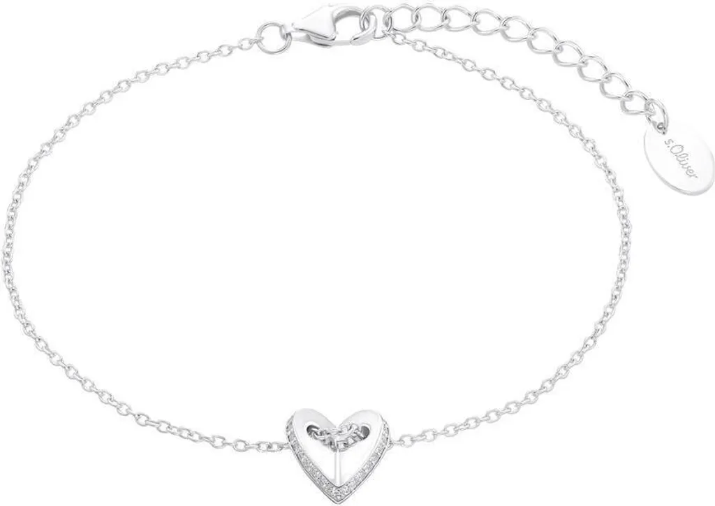 Bracelet chaîne en acier argenté pendentif cœur s.Oliver ajustable