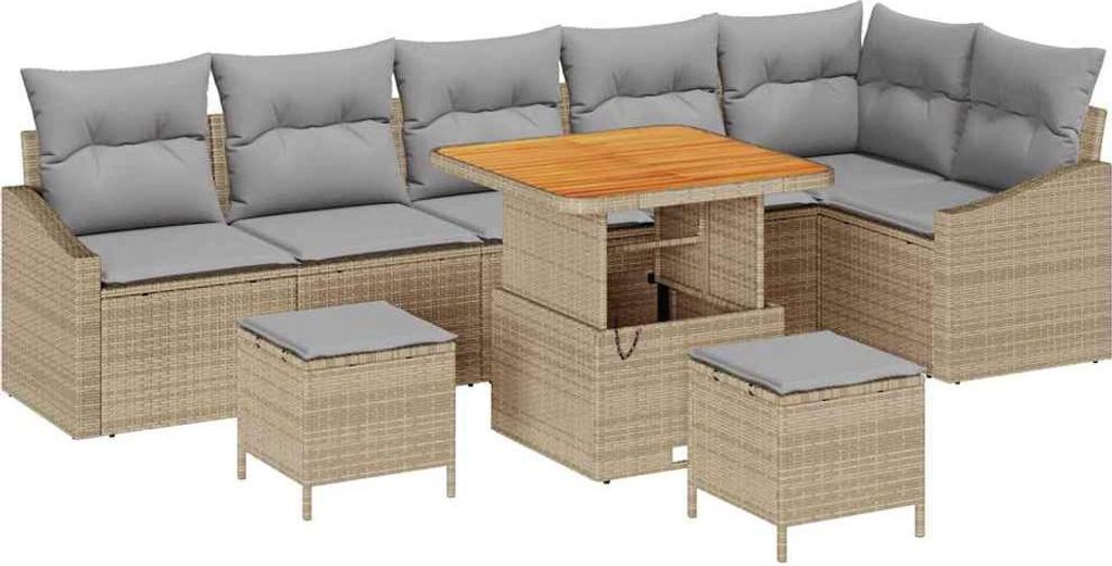 Gartensofa-set mit Kissen 9 pcs Beige Poly-Rattan