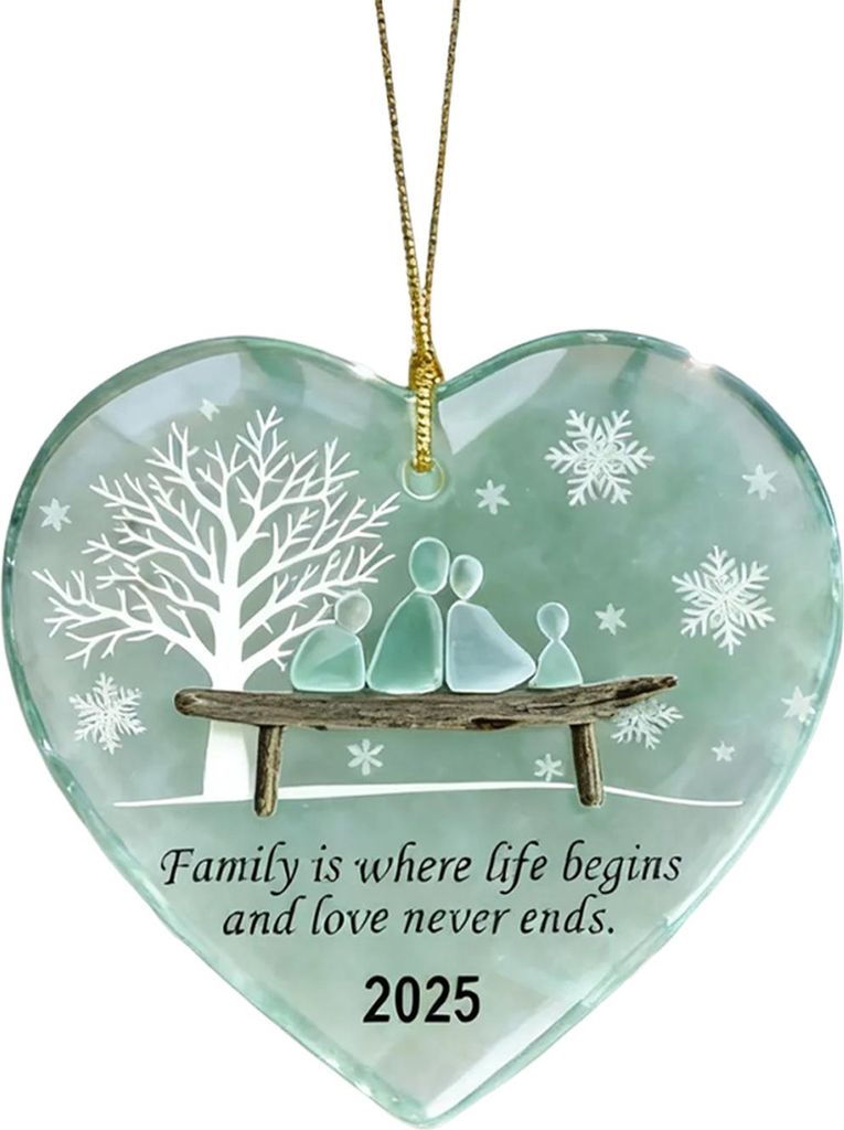 Herzförmiger Familienschmuck aus Treibglas, handgefertigt, Herzförmiger Treibglas-Anhänger für Weihnachtsbaum und Zuhause