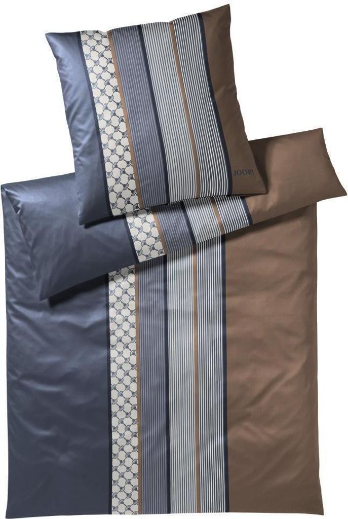 JOOP! Mako-Satin-Bettwäsche-Garnitur Cornflower Stripe Farbe Deep Sea Größe 200x200+2x70x90cm