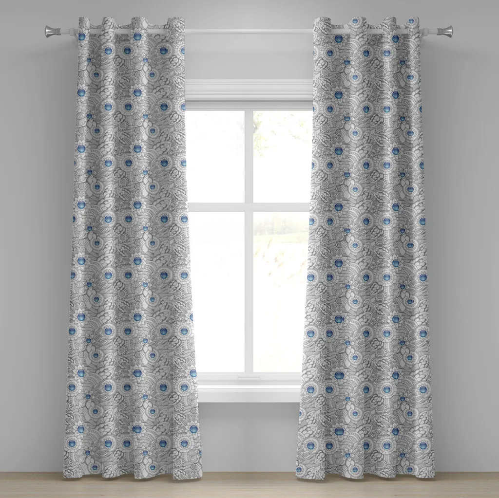 Rideaux salon design floral noir et bleu pour grande baie vitrée 280cm